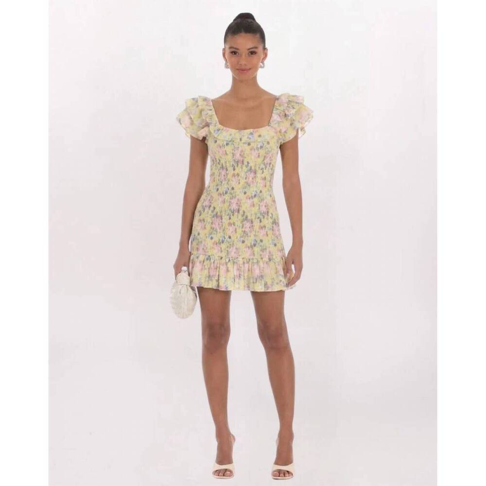 NEW MABLE roses smocked ruffle dress in yellow
